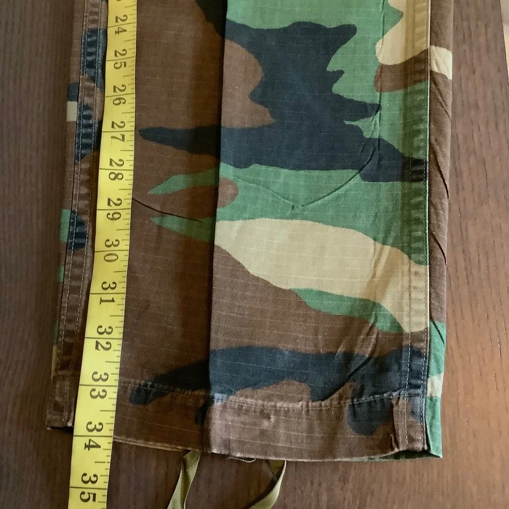 Military Woodland Camo Cargo Pants Mens Medium Long Ripstop Button Fly BDU